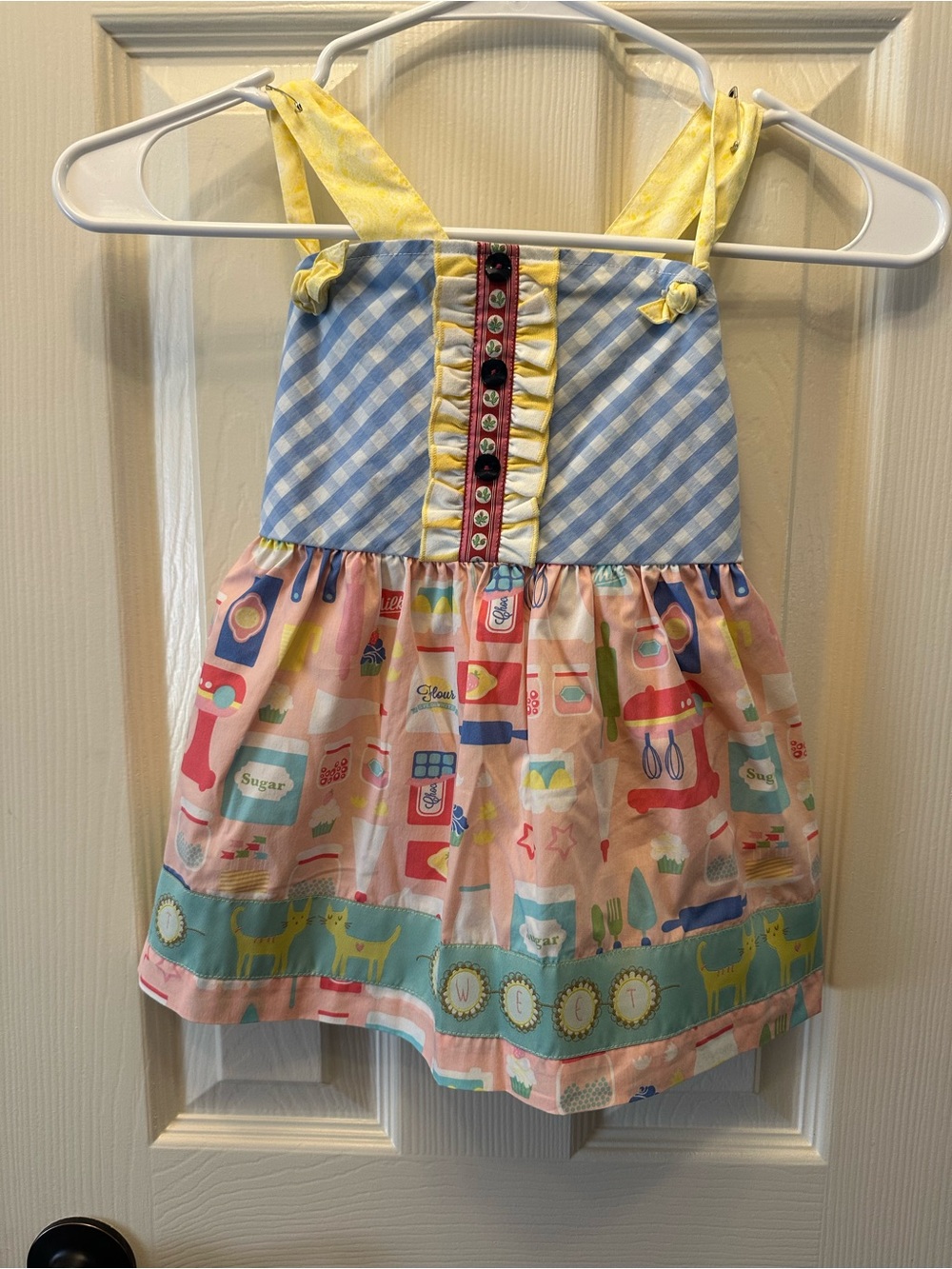 Matilda Jane Blue Gingham & Pastel Kitchen Print Sundress with Yellow Straps